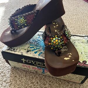 Women's Brown Platform Sandals with Embellishments